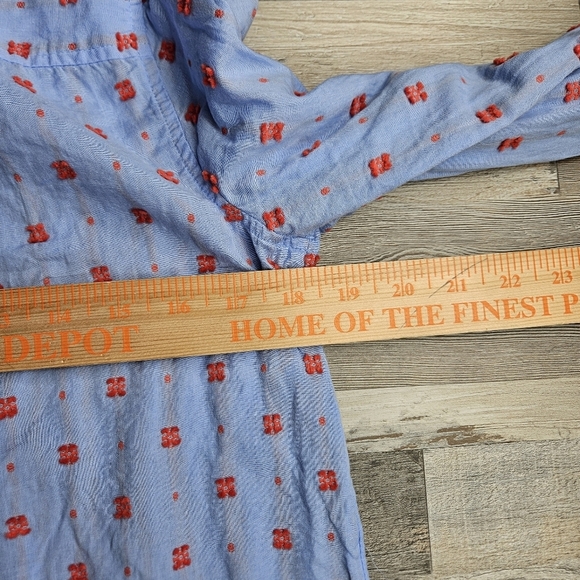 Maeve by Anthro Women's 6 Blue Cotton Button Down Red Embroidery Dots - Picture 8 of 11